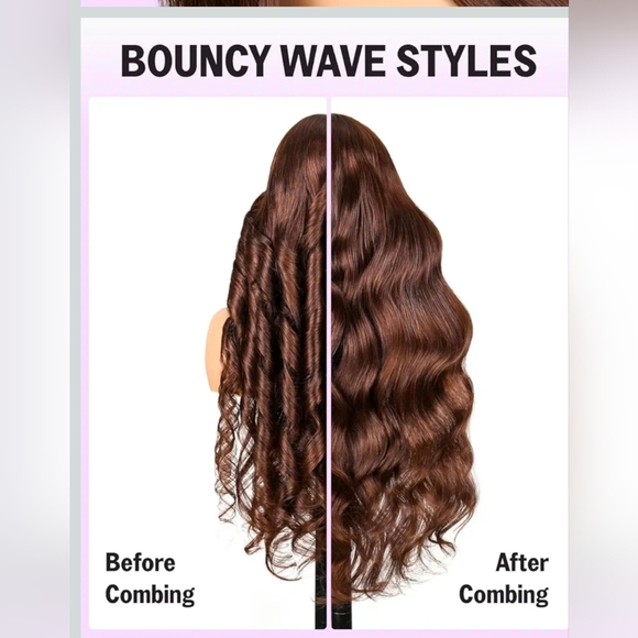 Megalook 26 Inch  Brown Wavy Human Hair Wig - Picture 2 of 14